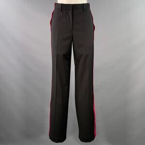 HELMUT LANG Size 6 Seatbelt Black Pink Wool Straight Zip Fly Dress Pants